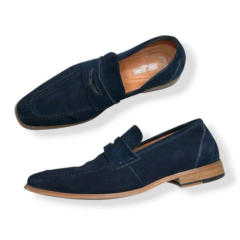 Stacy Adams Penny Loafers Mens 12M Blue Suede Leather Colfax Moc Toe